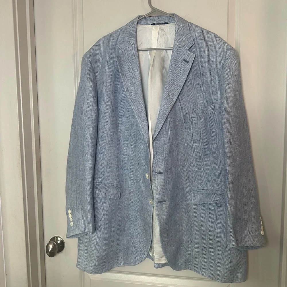 Ben Silver Charleston Linen Luxe Fabric Blue Quiet Luxury Blazer/ Sport Coat,51T